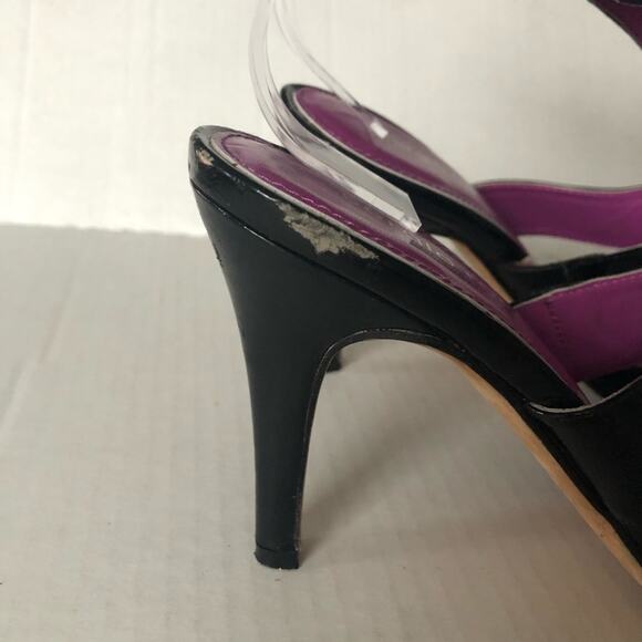Sergio Rossi Strappy Cage Peep Toe Heel Suede Patent Leather 37 GUC - Picture 11 of 13